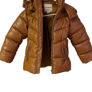 Steve Madden Girls’ Heavyweight Faux Leather Quilter Puffer Coat, Sz 6x